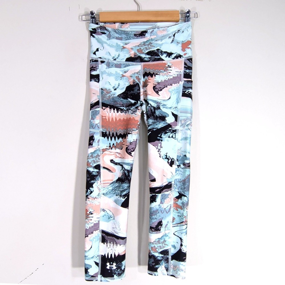 Under Armour Multicolor Leggings; HeatGear Compression Abstract Print XS